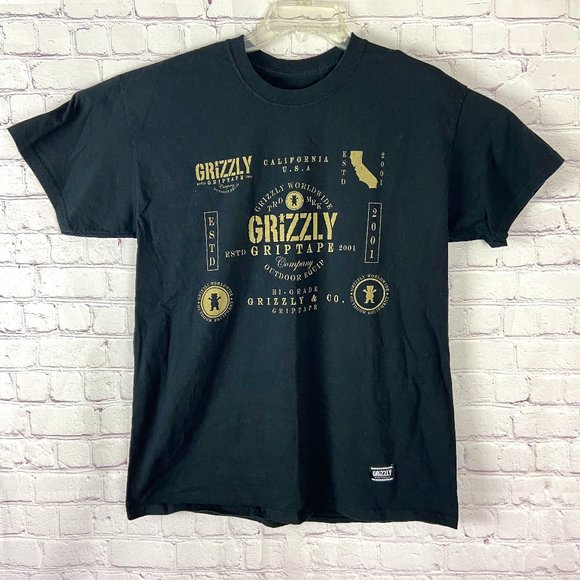 Grizzly Men's Black Short Sleeve and Crewneck Graph Tee. Size: Large - Picture 1 of 6